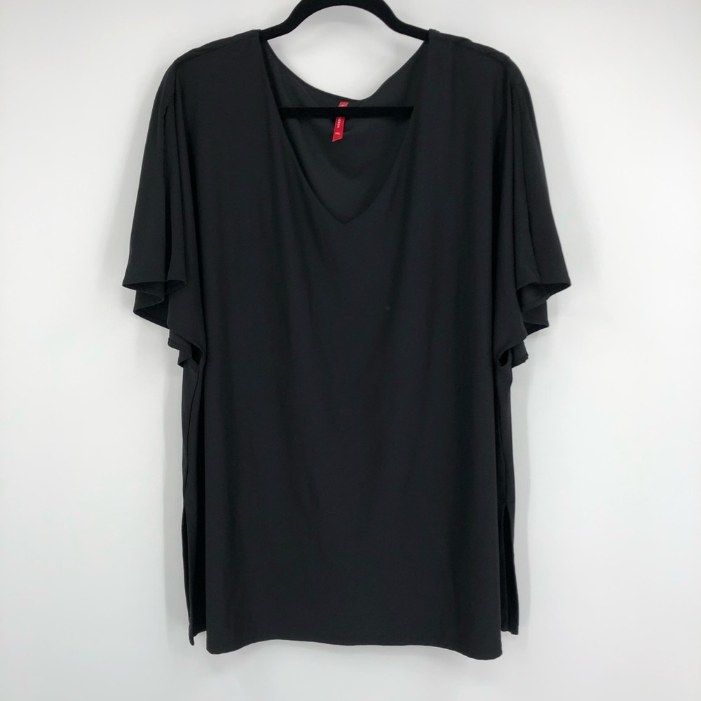 Ruby Ribbon Womens XXL Solid Black Top Short Kimono Sleeves with Slits Cape